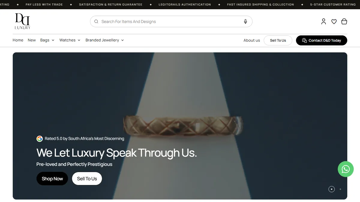 D and D Luxury website home page built by Peak Leads, web design for a pre-owned luxury bags, watches and jewellery retailer