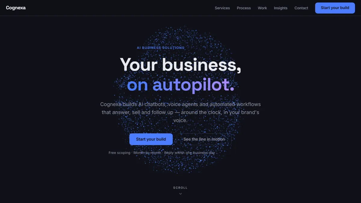 Cognexa website home page built by Peak Leads, web design for an AI chatbot and workflow automation company